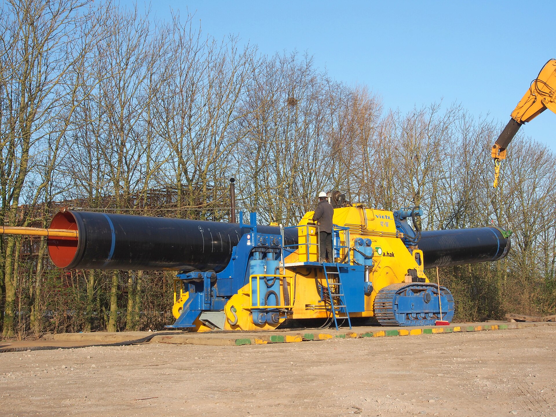 CNC pipe bending rig joining large steel pipe on site